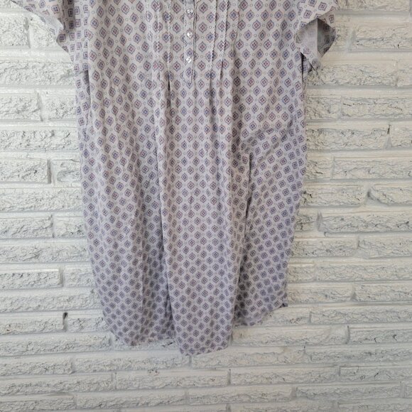 Aria Womens Nightgown 1X Plus Short Blue Geometric Lace Trim GEO234E - Picture 5 of 10